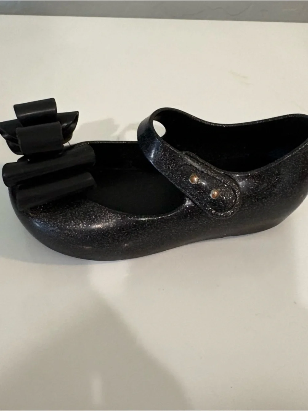 Mini Melissa ultragirl black and silver glitter bow top shoes size 8